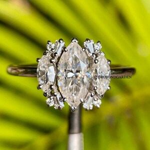 4.0 TCW marquise Cut Moissanite Cluster Ring, 14K White Gold Engagement Ring, Three Stone Ring, Adorable Ring, Anniversary Ring, Antique