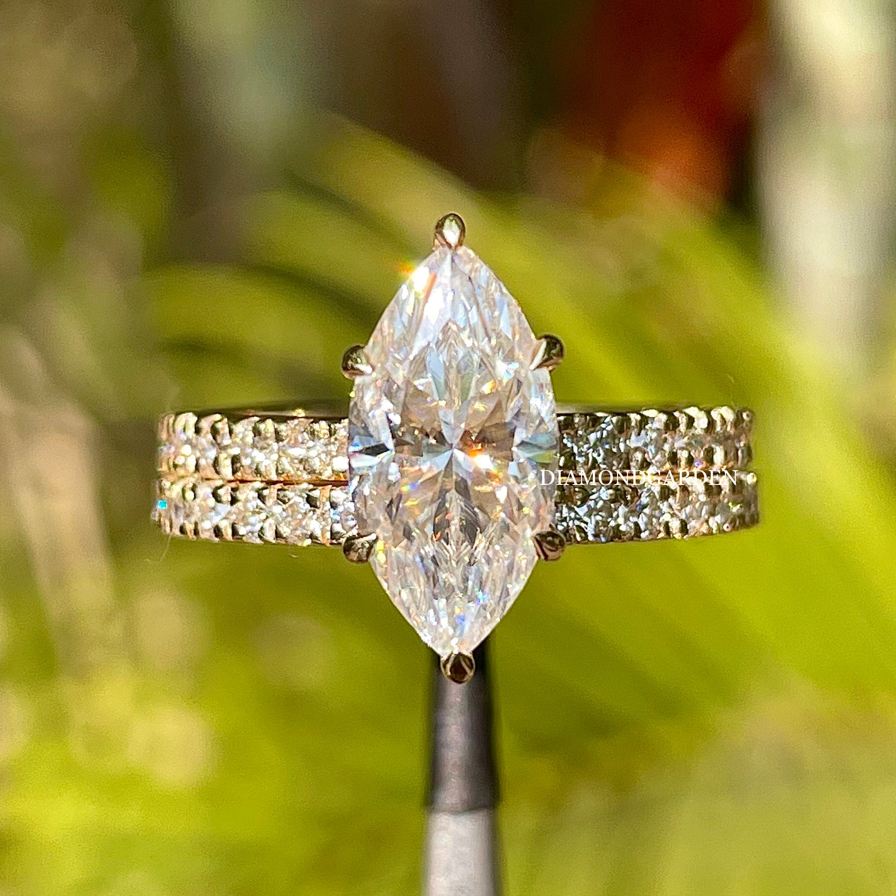 2.0 CT Marquise Cut Moissanite Engagement Ring Set, 14K Yellow Gold 3/4 ...