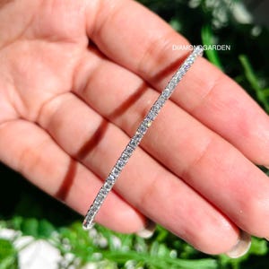 2 mm Round Cut Moissanite Bracelet 14K Solid Gold Thin Bracelet Flexible Bracelet For Women Tennis Bangle Prong Pave set Diamond Bracelet