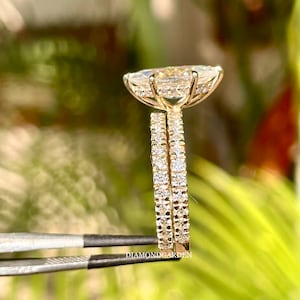 2.0 CT Marquise Cut Moissanite Engagement Ring Set, 14K Yellow Gold 3/4 Eternity Wedding Band Bridal Set 2 Piece Ring Set Matching band Ring