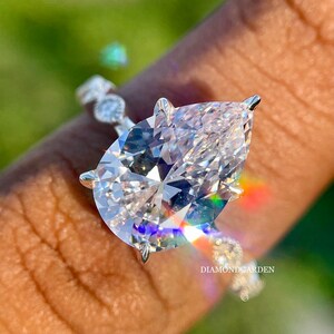 3.0 Ct Pear Cut Moissanite  Engagement Ring For Women, 14K White Gold Ring, Pear Cut Diamond Solitaire Ring, Anniversary Ring, Art Deco ring