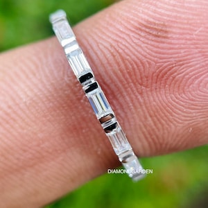 Baguette Cut Moissanite Wedding band 14K White Gold Fully eternity Band Ring Matching Band Bridal Ring set Platinum Ring Baguette Diamond