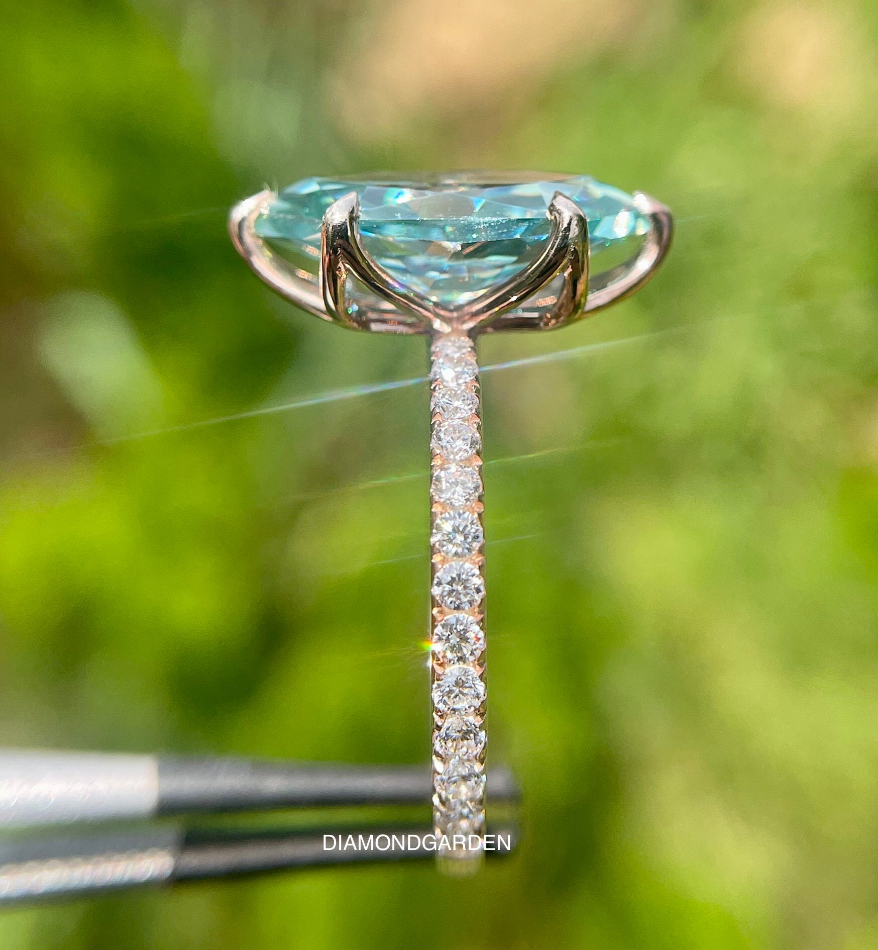 3.5 CT Blue Green Moissanite Dutch Marquise Ring, 14K Rose Gold