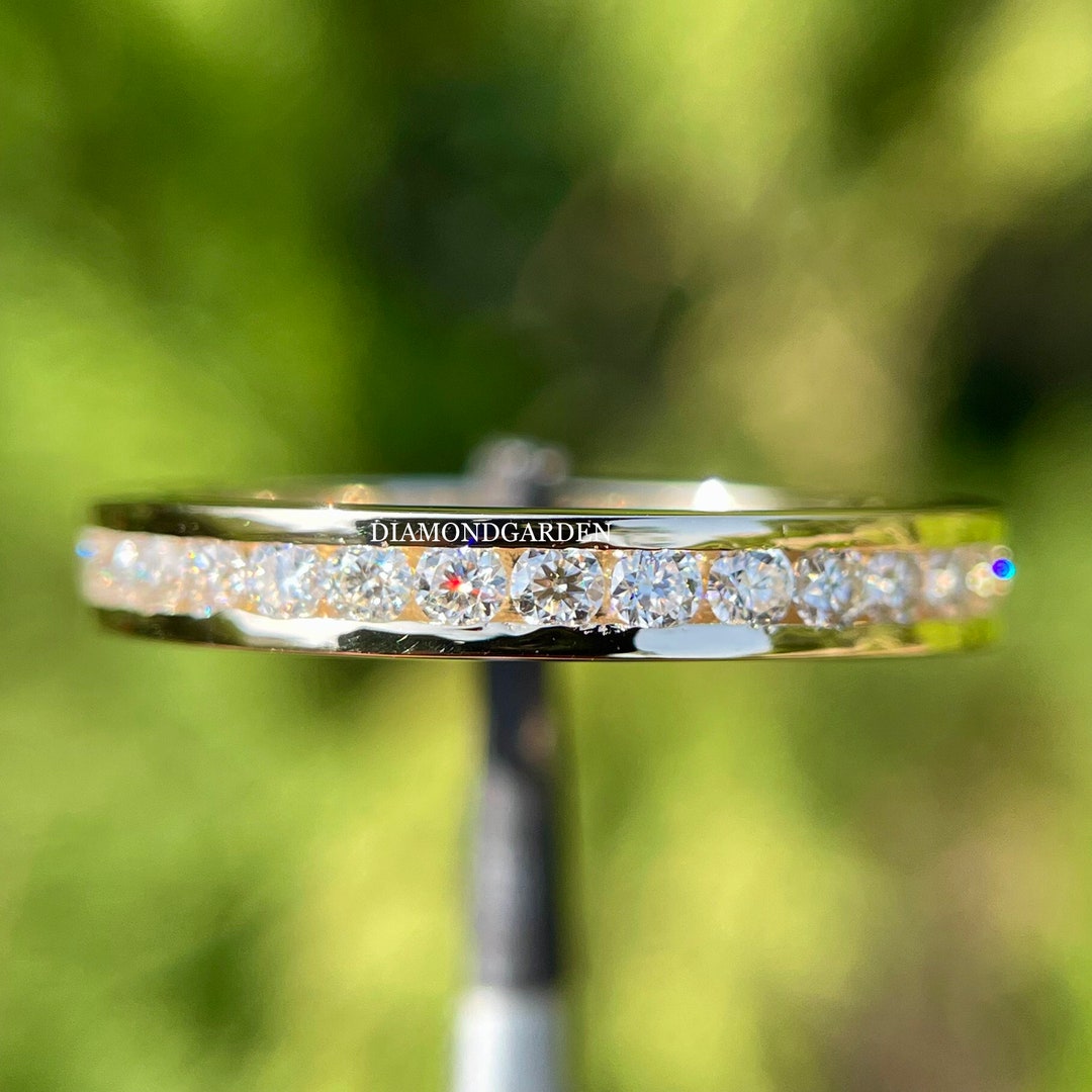 Channel Set Moissanite Wedding Band, 14K Yellow Gold 1.8 Mm Round Cut ...