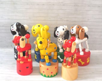 Cute Wobbly Dogs  Push Puppet - Thumb Toy - Wakouwa Wood - Novelty Dancing Press Base  - Dalmatian Spotty