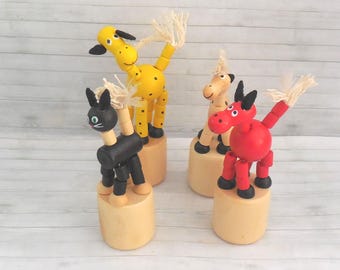 Small  Push Puppet - Press Up Toy - Wakouwa - Horse - Cat - Cow - Mule _ Cracker Gifts-  Novelty - Thumb Toy