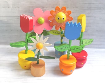 Flowers Daisy Tulip Push Puppets  Floral - Press Up Toy - Wakouwa Wood - Novelty - Push Up  -  Valentine's Day - #2