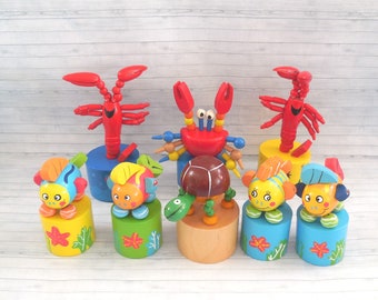 Lobster Crab Fish Turtle Terrapin Push Puppets - Press Up Toy - Wakouwa Wood - Novelty Sea Life Pond Push Up - #2