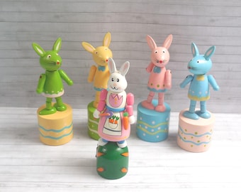 Marionetas de conejito y cordero de Pascua - Se pliegan - Juguete de madera con botón pulsador - Novedad - 2