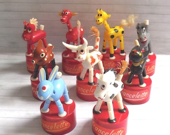 Vintage Francelette Push Puppet - Press Up Toy - Wakouwa -  Dog - Bull - Giraffe - Horse - Deer - Rabbit - Cat