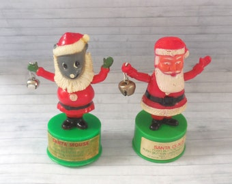Vintage Christmas Push Puppet - Santa Claus - Santa Mouse - Kohner - Press Up Toy - Wakouwa - Novelty Dancing Push Up