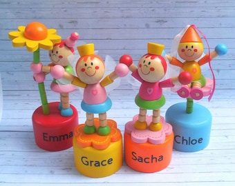 Personalised Push Puppet Fairy Pixie - Press Up Toy - Wakouwa - Push Up Wood Toy