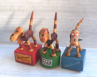 Vintage Dog Push Puppet - Wakouwa - Wood Press Up Novelty - Trix - Wakouwa - Wonder Dog - #1