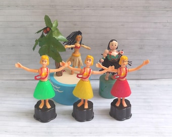 Vintage Hula Girl - Aloha Hawaii -  Push Puppets - Press Up Toy - Wakouwa - Novelty - Desert Island - Polynesia