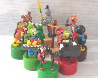 Push Puppet Selection #1  - Push Up Toy - Wakouwa - Wood Novelty Ornament Toy - Beaver - Bug Bans - Frogs - Pirate - Bear - BABY EINSTEIN