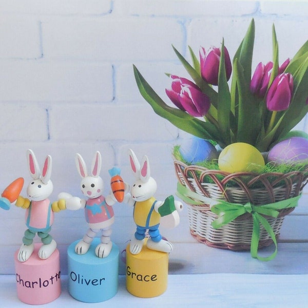 Conejo de Pascua de títeres de empuje personalizado - Push Up - Press Up Toy - Wakouwa - Juguete de novedad colapsante - Personalizado - Cesta de Pascua