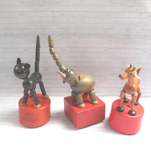 Rudolph Red-Nosed Reindeer - Lucky Cat - Elephant  - Vintage Push Puppet - Press Up Toy - Wakouwa Wood - Novelty - Kohner #6