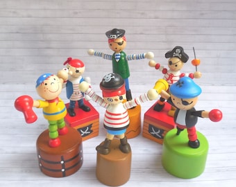 Pirate  - Pirates - Push Puppet - Press Up Toy - Wakouwa Wood - Novelty