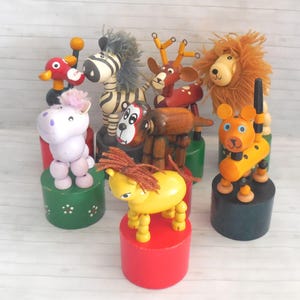 Push Puppet - Reindeer Hippo Monkey Lion Tiger Push Puppet - Press Up Toy - Wakouwa Wood - Novelty Push Ups - Collapsing Animals #1