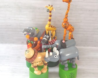 Push Puppet Selection #4  - Push Up Toy - Wakouwa - Wood Novelty Ornament Toy - Lion  - Raccoon - Czech - Giraffe - Gazelle - BABY EINSTEIN