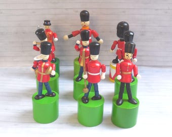 Marching Band Guardsman Guardsmen Soldiers Push Up Puppet  - Press Up Toy - Wakouwa - Wood Novelty - Beefeater - Drummer - Piper