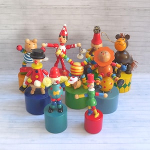 Marionetas de circo vintage para empujar - Madera de Wakouwa - Juguete novedoso para empujar - Payaso, elefante, león marino, oso, jirafa #2