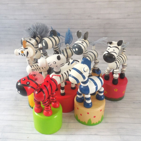 Zebra Push Puppets - Press Up Toy - Wakouwa Wood - Novelty Push Up Zoo Animals Zebra
