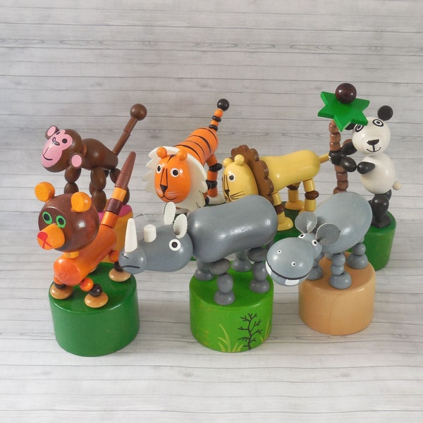 Push Puppet Selection #4  - Push Up Toy - Wakouwa - Wood Novelty Ornament Toy - Tiger - Lion - Rhino - Hippo - Panda - Raccoon - Czech