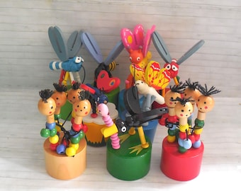 Bees Wasps Butterfly Butterflies & Buzzy Things -   Push Puppet - Press Up Toy - Wakouwa Wood - Novelty Push Ups
