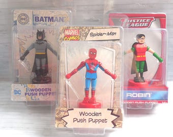 DC Comics - Justice League - Marvel Comics - Push Puppets  - Press Up Toy - Wakouwa - Batman - Robin - Spiderman - Push Up