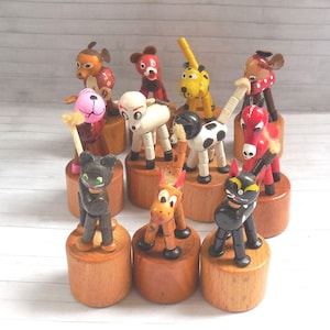 Vintage Italienische Druckpuppen - Press Up Spielzeug - Wakouwa - Hirsch Zebra Maultier Esel Kuh Gazelle - Collapsing Novelty - # 2