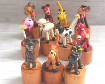 Vintage Italian Push Puppets - Press Up Toy - Wakouwa - Deer Zebra Mule Donkey Cow Gazelle - Collapsing Novelty - #2