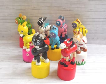 Bargain Basement -  Push Puppet  - Press Up Toy - Wakouwa - Wood Novelty - Push Up - Push Ups - Cat Deer Cow Horse