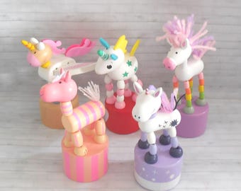 Magical Mystical Fantasy Unicorn - Wood Push Puppet - Press Up Novelty Toy - Wakouwa