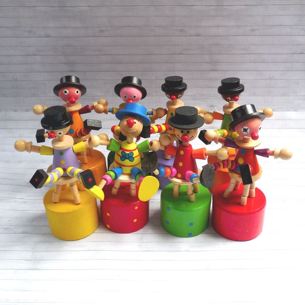 A Cluster of Circus Clowns Push Puppet - Press Up Toy - Wakouwa Wood - Novelty - Carnival - Clown -#2