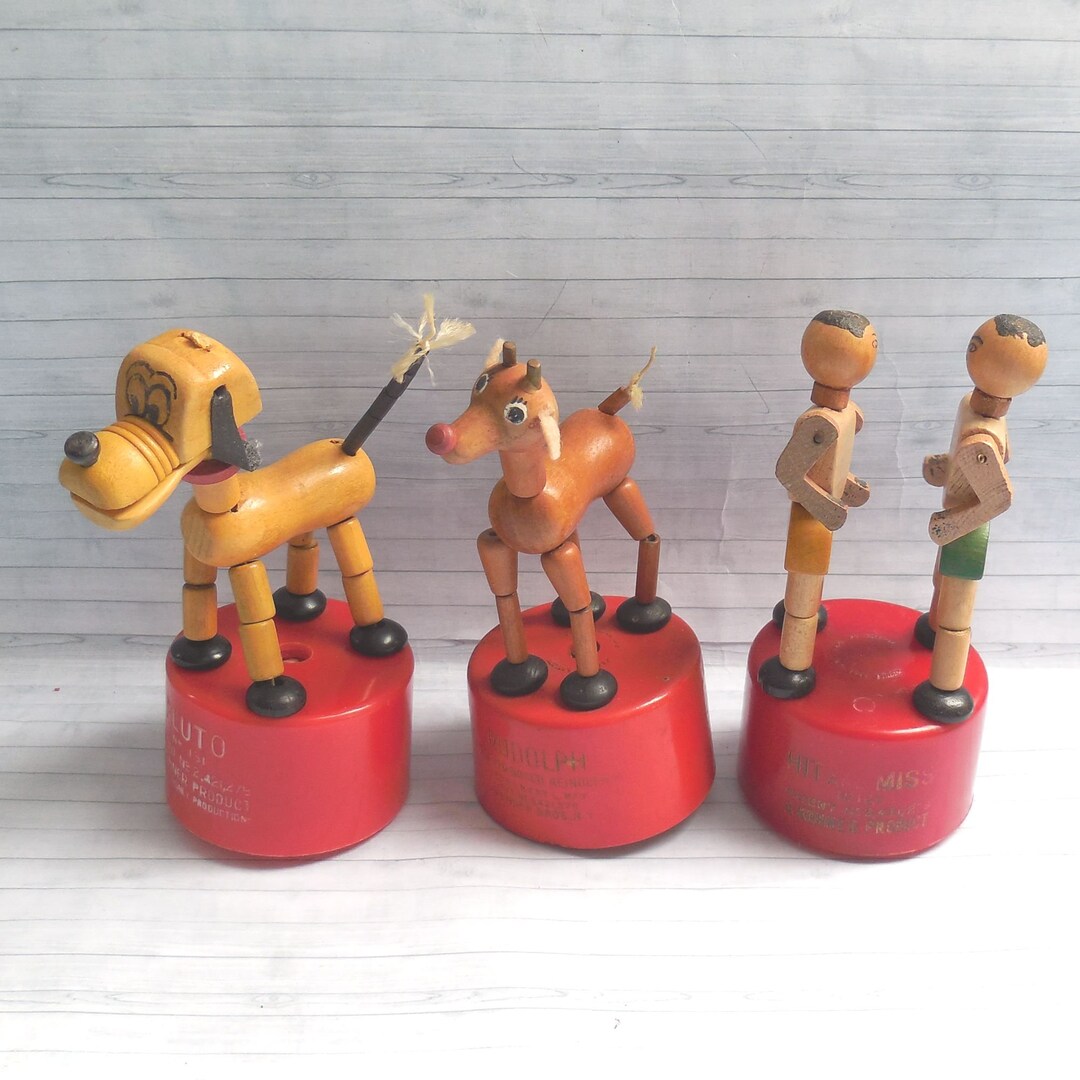 Hit& Miss Boxers - Rudolph Pluto - Vintage - Push Puppet - Press up Toy ...