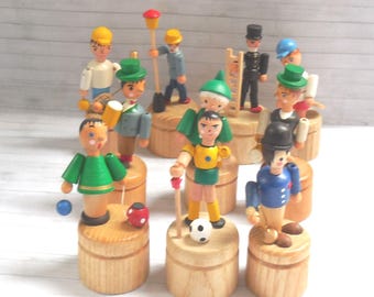 German Push Puppet - Press Up Toy - Wakouwa Wood - Novelty - Erzgebirge -Tennis Beer Drunk Sandman - People