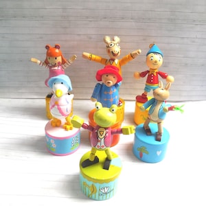 Madeline - D.W. - Paddington Bear  - Push Puppet - Press Up Toy Wakouwa Wood Novelty - Characters - Arthur - Peter Rabbit - Madeline