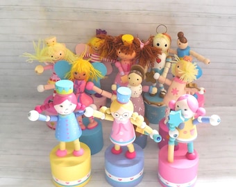 Girls Galore  Push Puppets  - Press Up Toy - Wakouwa - Wood Novelty - Fairy Angel Princess -  - Ballet - Ballerina - Christmas