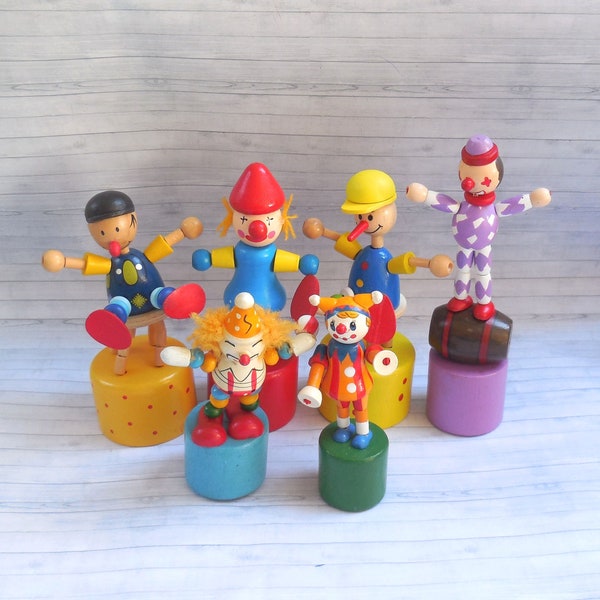 Another Cluster of Circus Clowns Push Puppet - Press Up Toy - Wakouwa Wood - Novelty - Carnival - Clown -#3