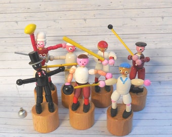Vintage Italian Push Puppet - Press Up Toy - Wakouwa Wood - Novelty - Footballer Golfer Baseballer Tennis Chimney Sweep Bowler - Push Up #1