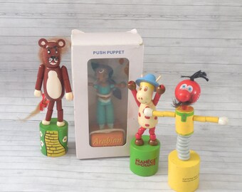 Character  Push Puppet - Press Up Toy - Wakouwa Wood - Novelty -Magic Roundabout - Wizard of Oz - Aladdin