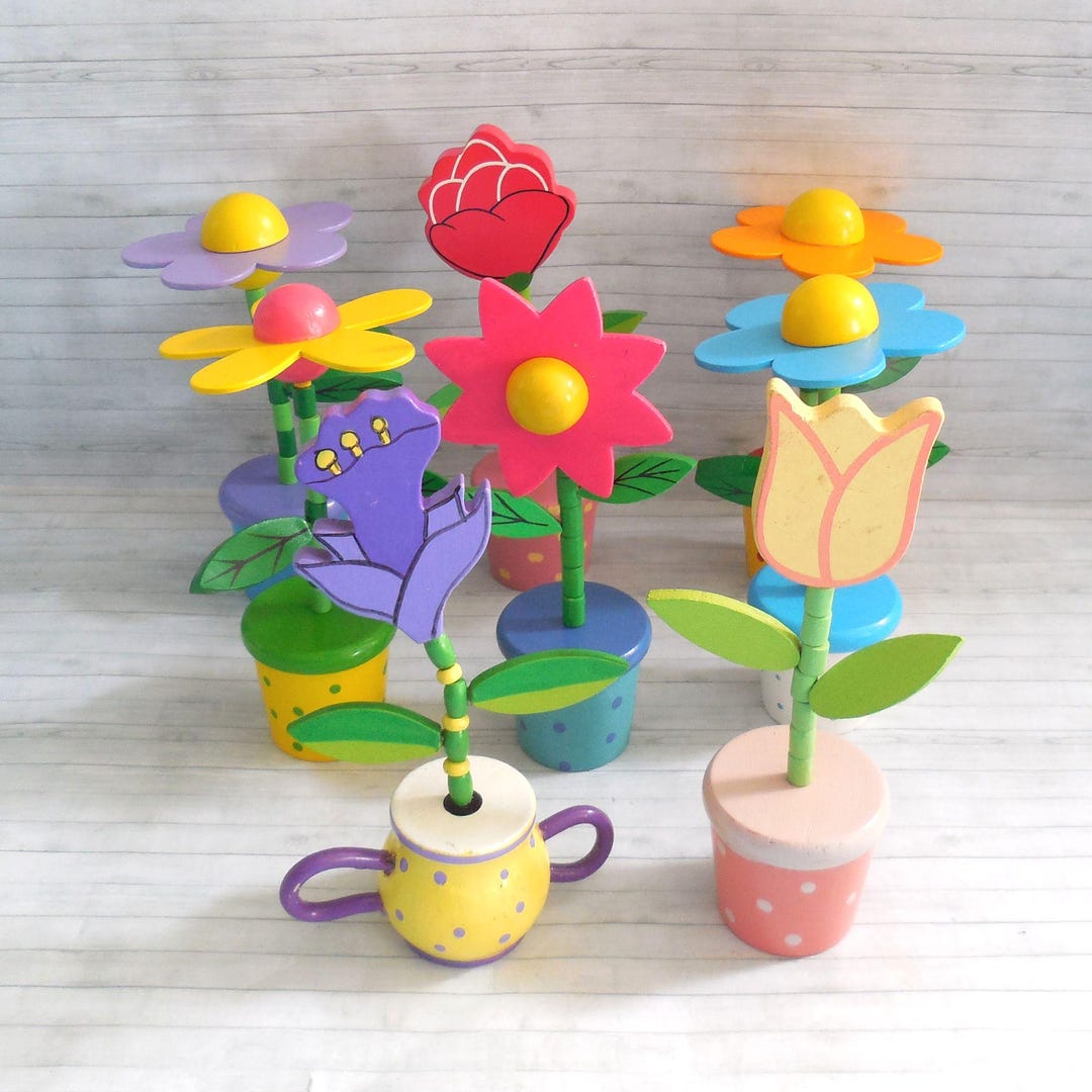 Flowers Daisy Roses Push Puppets Floral - Press up Toy - Wakouwa Wood ...