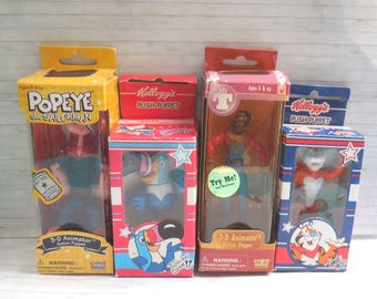 Kelloggs - Push Puppet - Toucan Sam - Tony Tiger - Popeye -  Mr T - A Team - Push Puppets  - Press Up Toy - Wakouwa - Plastic Novelty  Japan