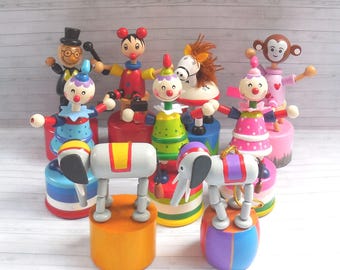 Circus Selection Push Puppet - Press Up Toy - Wakouwa Wood - Novelty - Carnival - Elephant Ringmaster Horse Seal