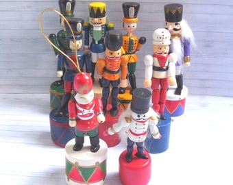 Vintage Push Puppet - Soldiers - #2   - Push Up Toy - Wakouwa - Wood Novelty Ornament Toy -