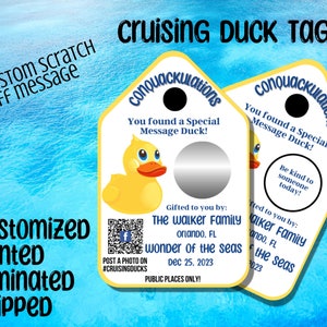 Surprise Message Cruising Ducks Scratch Off Printed Tags, Laminated Cruising Ducks Personalized Tags, Printed Duck Tags, Scratch Off Tags