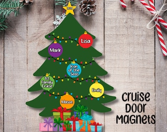 Christmas Tree Cruise Door Magnet, Personalized Names Magnet, Happy Holidays Magnet, Family Cruise Custom Magnet, Christmas Cruise Magnet