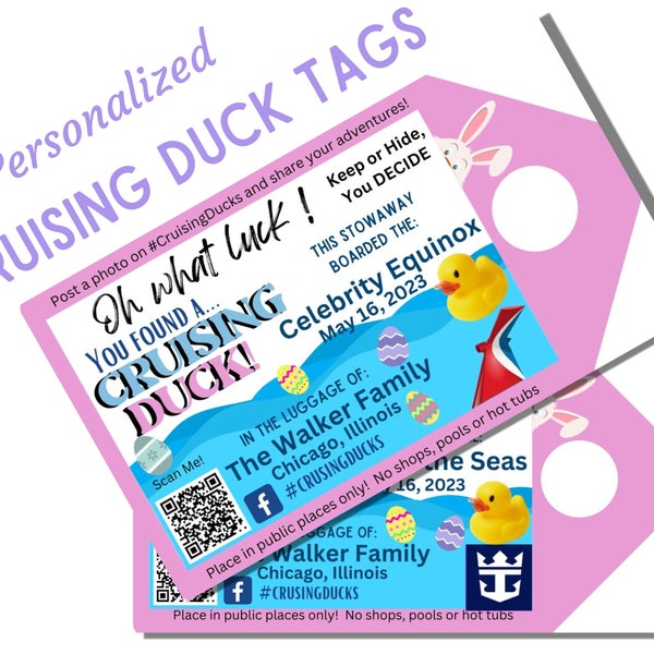 Easter Cruising Ducks Personalized Tags, Digital Download Tags, Personalized Royal Caribbean Duck Tags, Carnival Duck Tags, Norwegian Tags