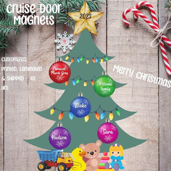 Christmas Tree Cruise Door Magnet, Personalized Names Magnet, Happy Holidays Magnet, Family Cruise Custom Magnet, Christmas Cruise Magnet